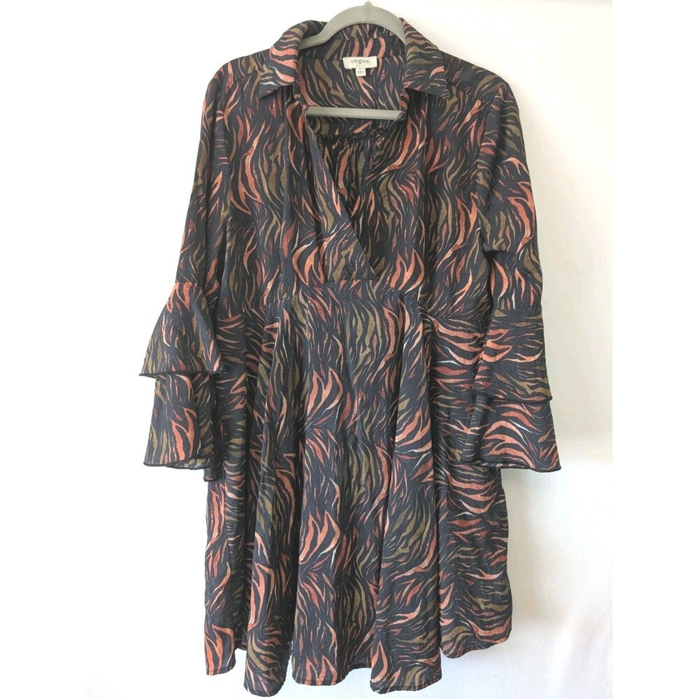 UMGEE Women's large swing dress Black Brown Orange  earthy boho hippie